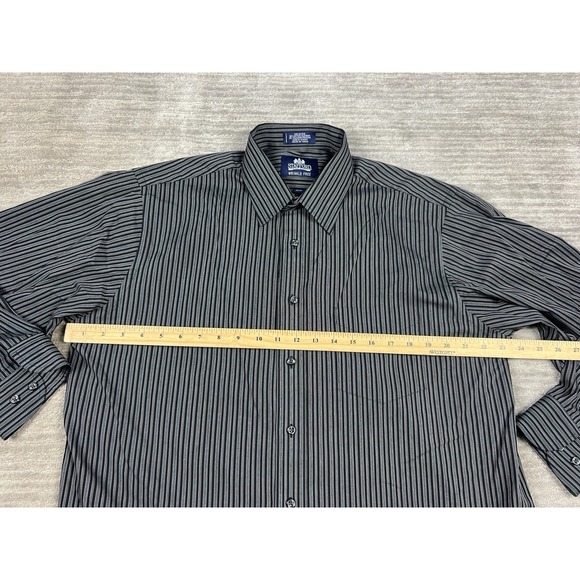 Vintage Stafford Shirt Men 16.5 32-33 Black Gray Striped End On End Cotton Blend - Picture 4 of 12